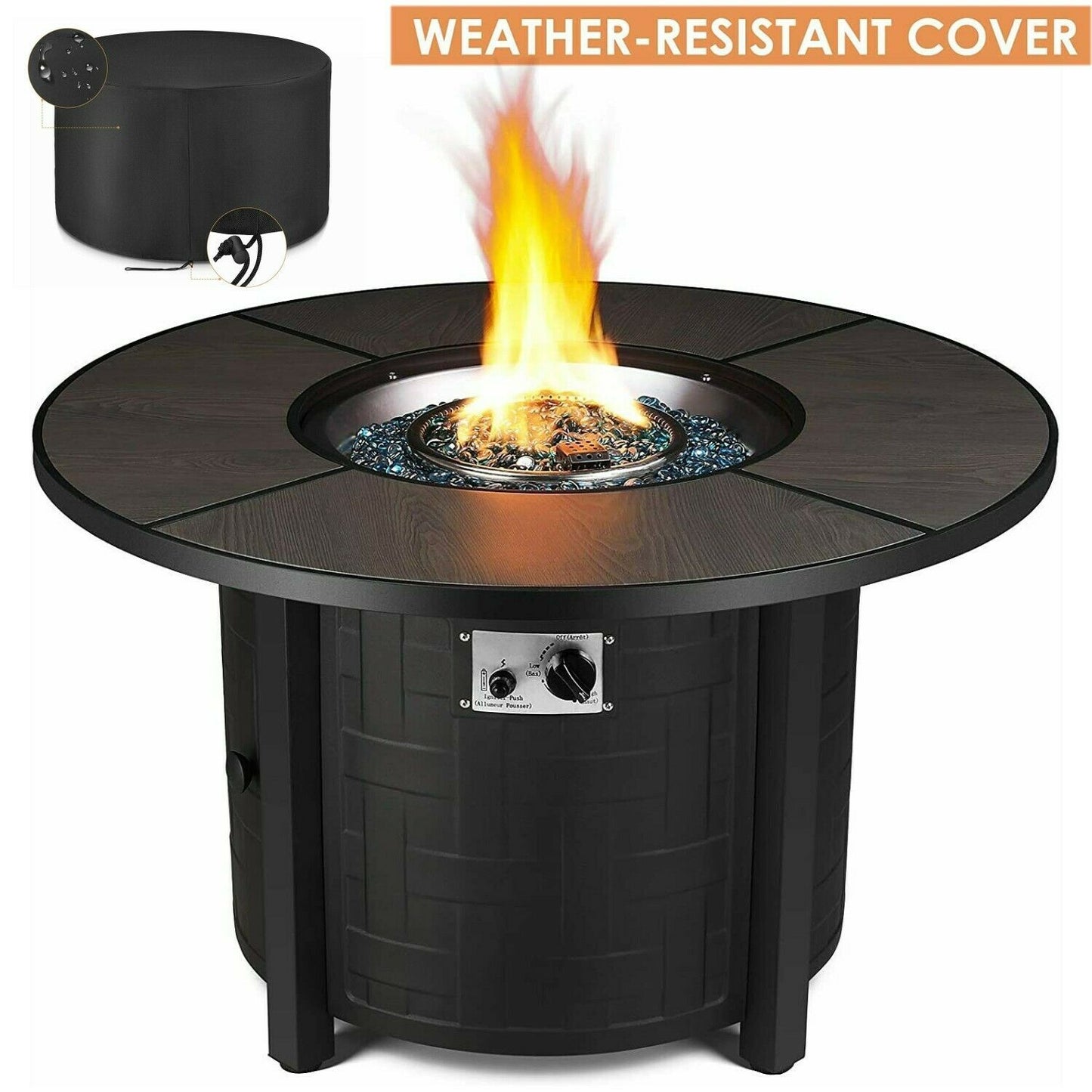 Arlopu 42" Propane Fire Pit Table 50,000 BTU Round Table Stove Patio Fireplace