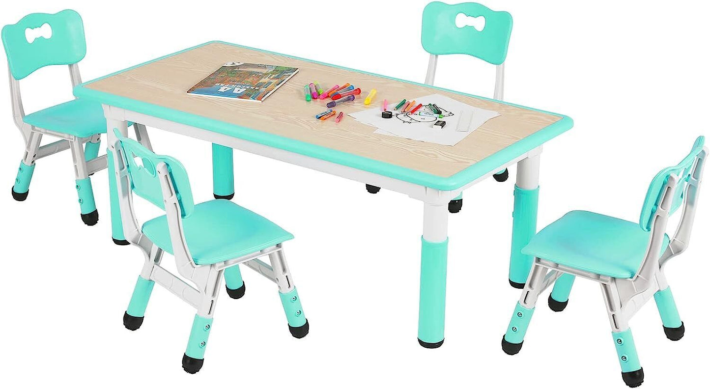 Arlopu Adjustable Kids Table and Chairs Set, 5 Pieces Toddler Play Arts & Crafts Desk Activity Table