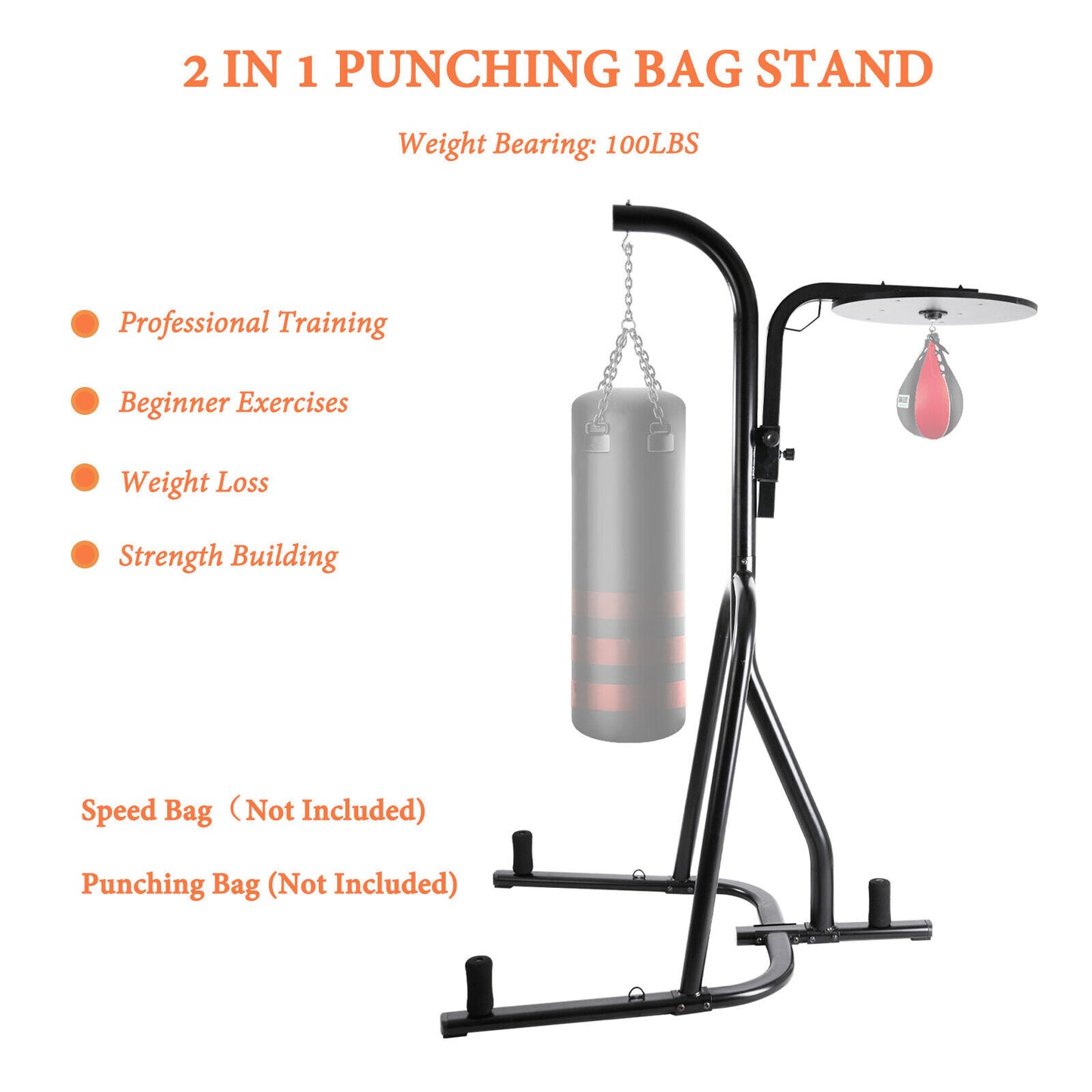 Arlopu Heavy Boxing Bag and Speed Bag Stand, Steel Punching Stand for Heavy Bag, Height Adjustable Dual Station Boxing Training Equipment with 3 Plate Pegs, 100lbs