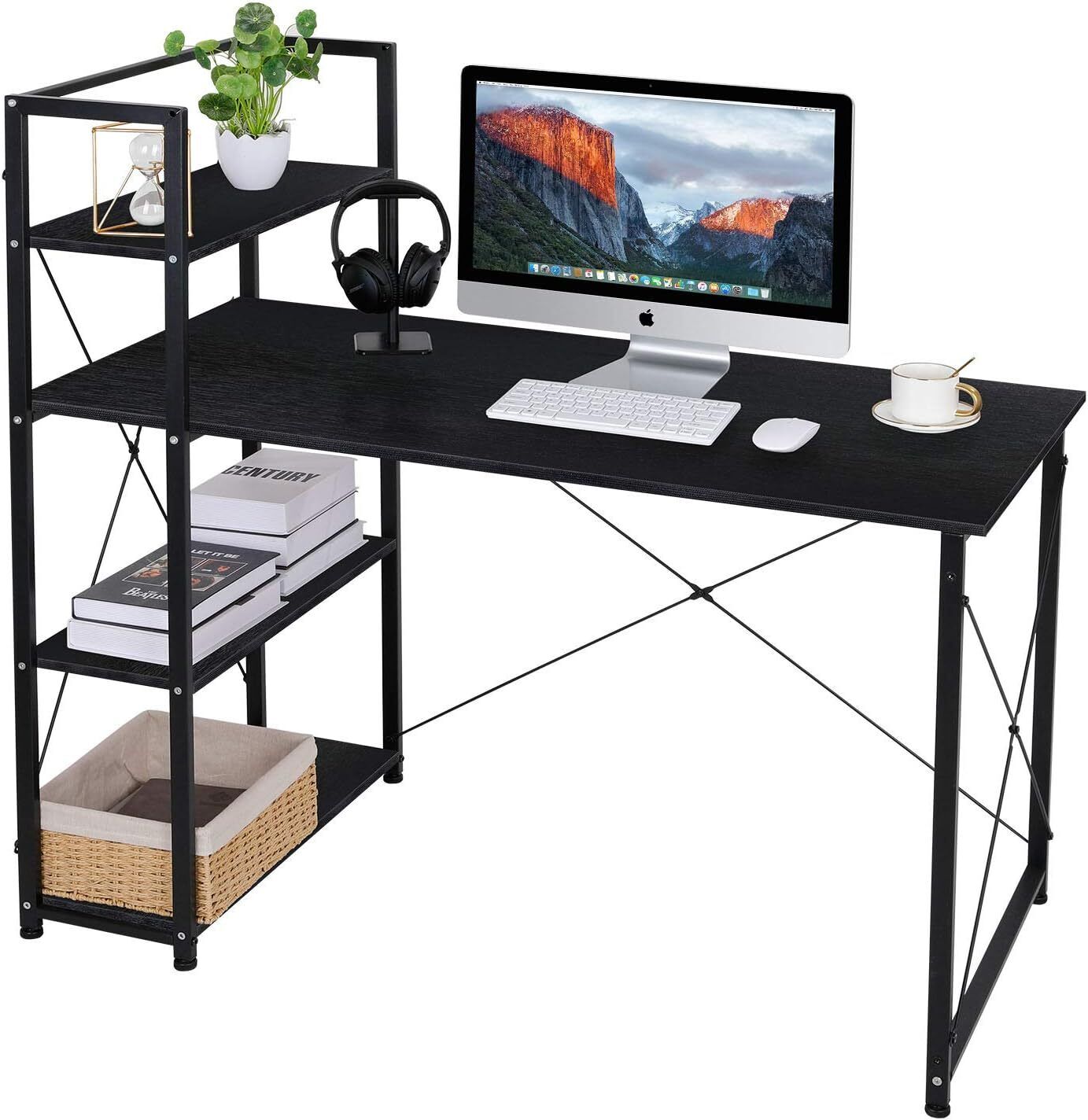 Arlopu Computer Desk, 47'' Home Office Desk Study Writing Table with Storage Shelves