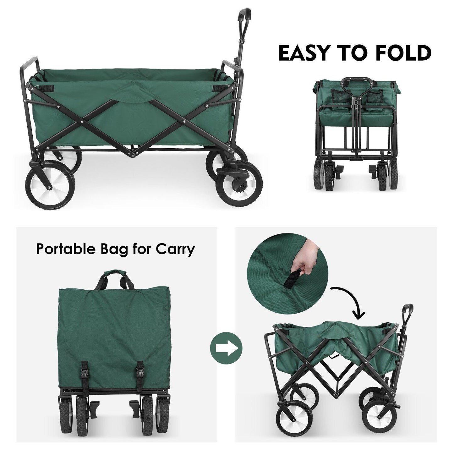 Arlopu Collapsible Wagon Garden Cart, Folding Utility Beach Wagon, Outdoor Grocery Cart with Brake Wheels, Wagon Cart for Camping, Shopping, Picnic, Sports, Adjustable Handle