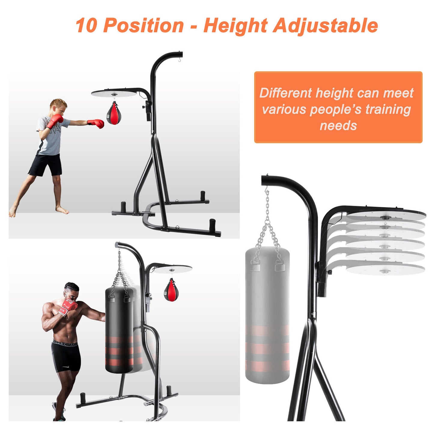 Arlopu Heavy Boxing Bag and Speed Bag Stand, Steel Punching Stand for Heavy Bag, Height Adjustable Dual Station Boxing Training Equipment with 3 Plate Pegs, 100lbs