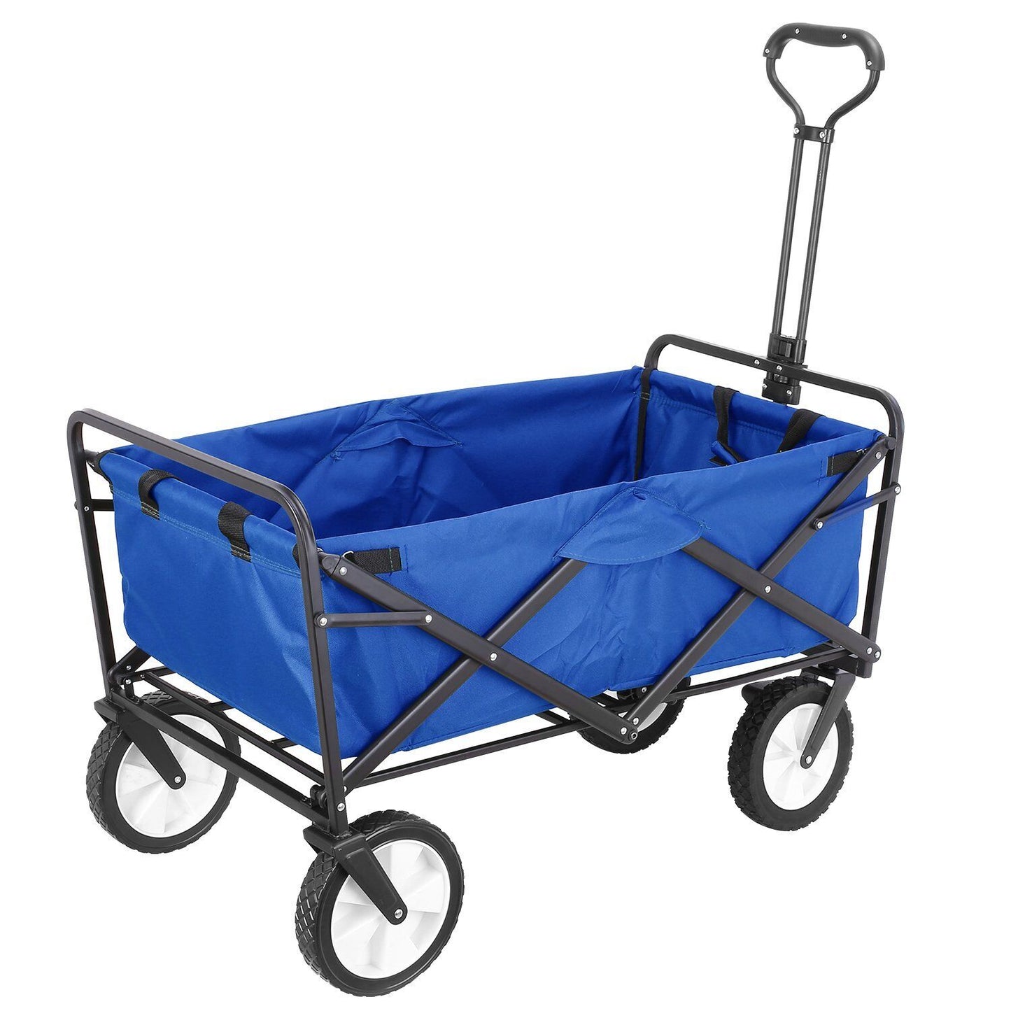 Arlopu Collapsible Wagon Cart, Folding Utility Beach Wagon Outdoor Grocery Shopping Cart, Blue