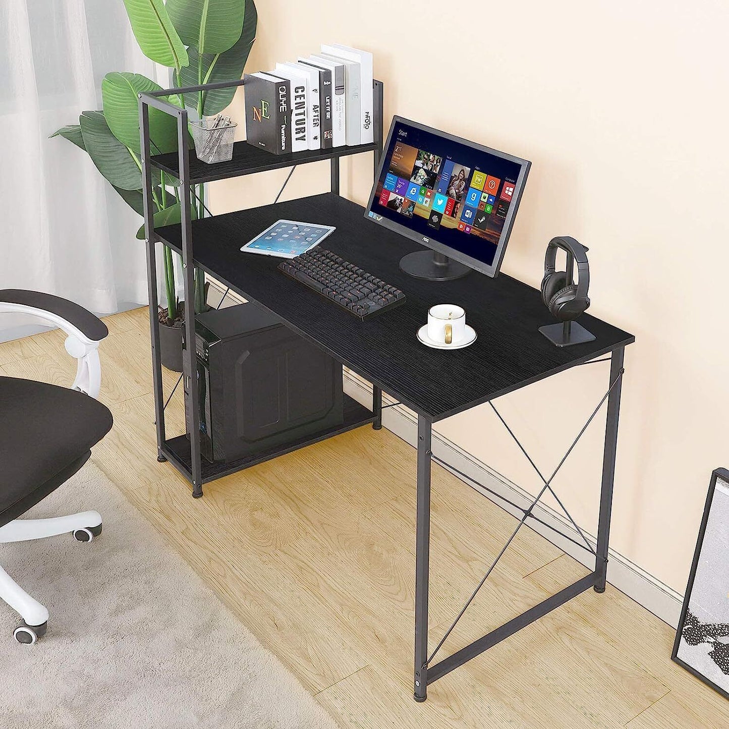 Arlopu Computer Desk, 47'' Home Office Desk Study Writing Table with Storage Shelves