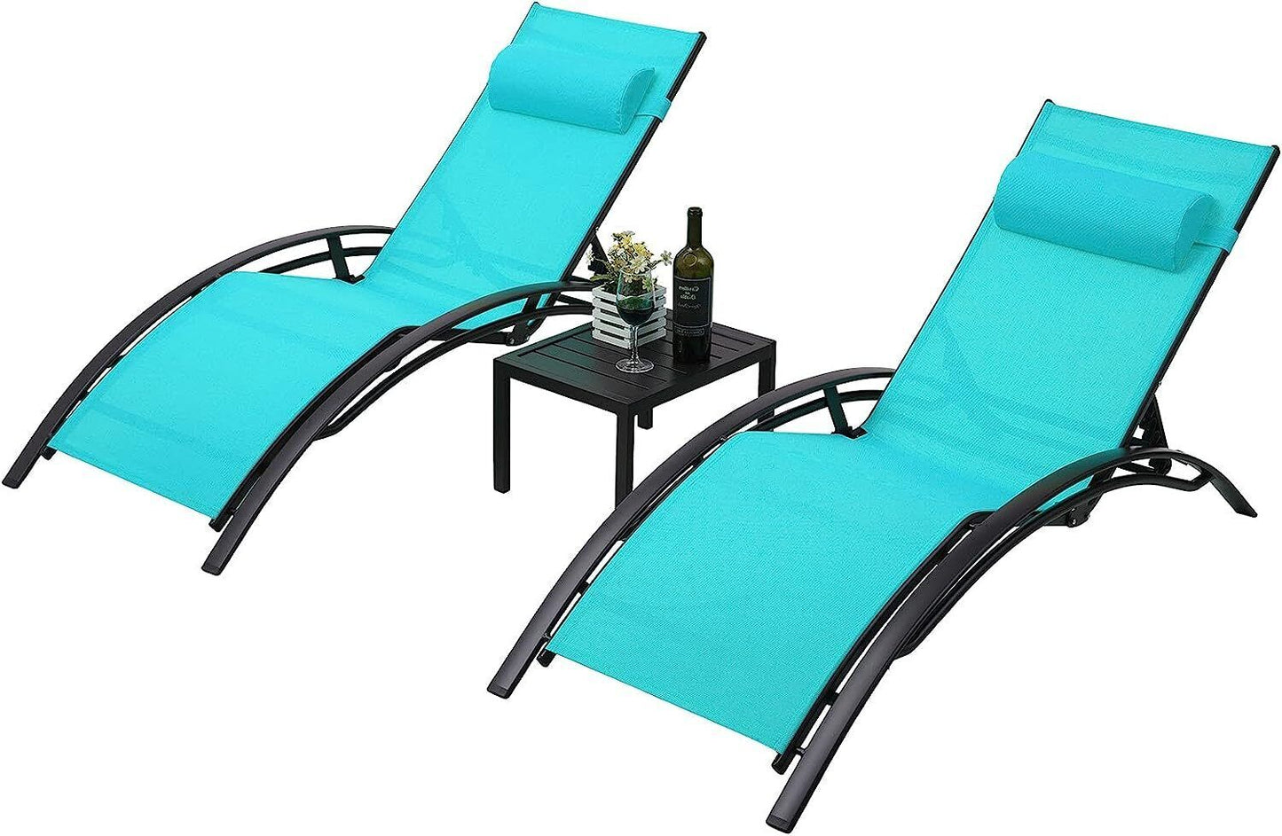 Arlopu 3pcs Patio Chaise Lounge Chairs Set, Outdoor Poolside Adjustable Recliner Lounger Chair for Sunbathing