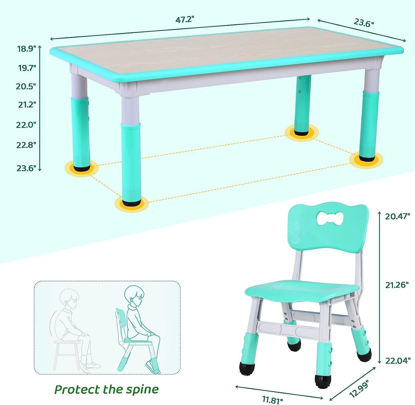 Arlopu Adjustable Kids Table and Chairs Set, 5 Pieces Toddler Play Arts & Crafts Desk Activity Table