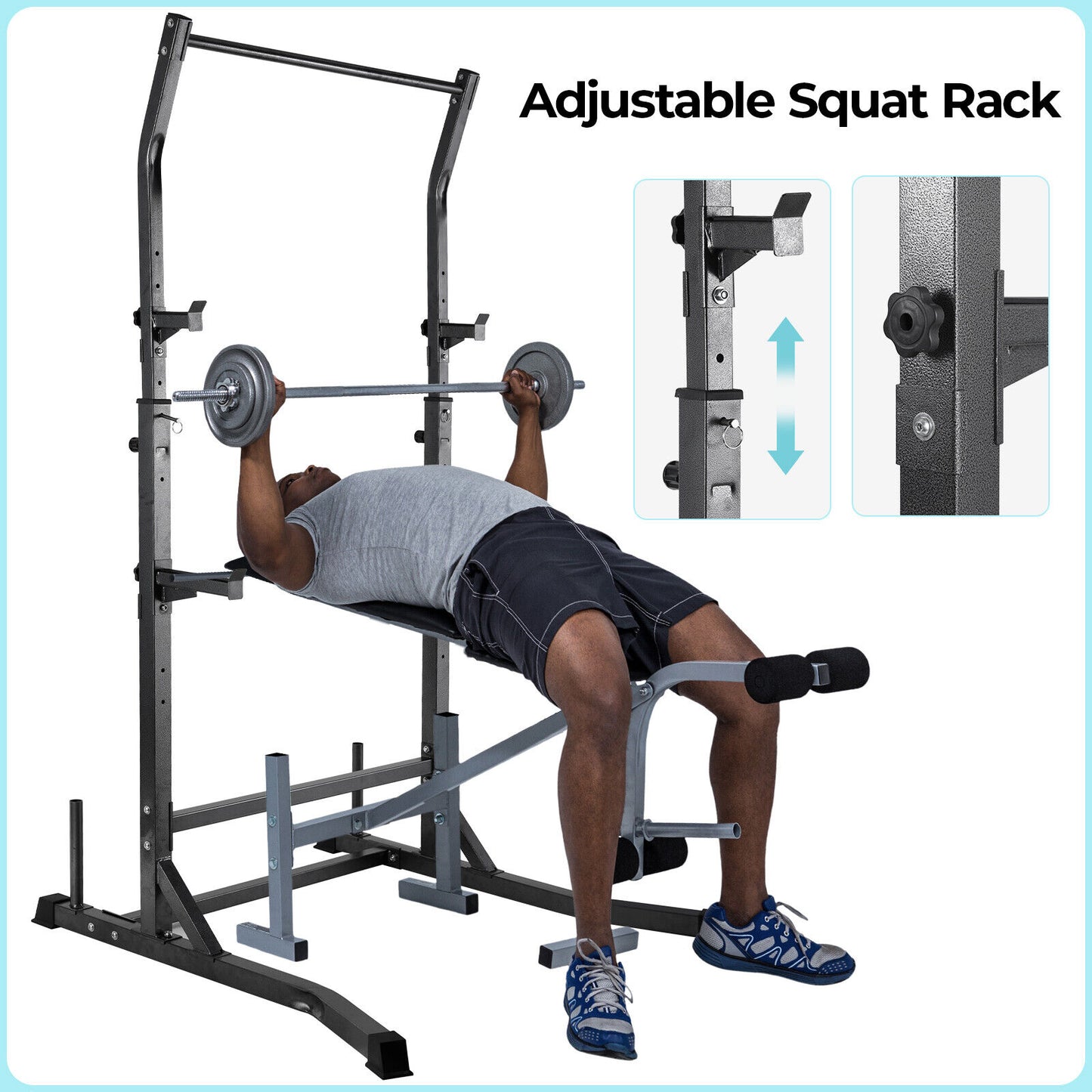 Arlopu Multi-Function Power Squat Rack Cage, Adjustable Bench Press Rack with Pull Up Bar, Squat Stand Full Body Strength Training, Weight Storage Rods, 2 Safety Spotter Arms for Home Gym