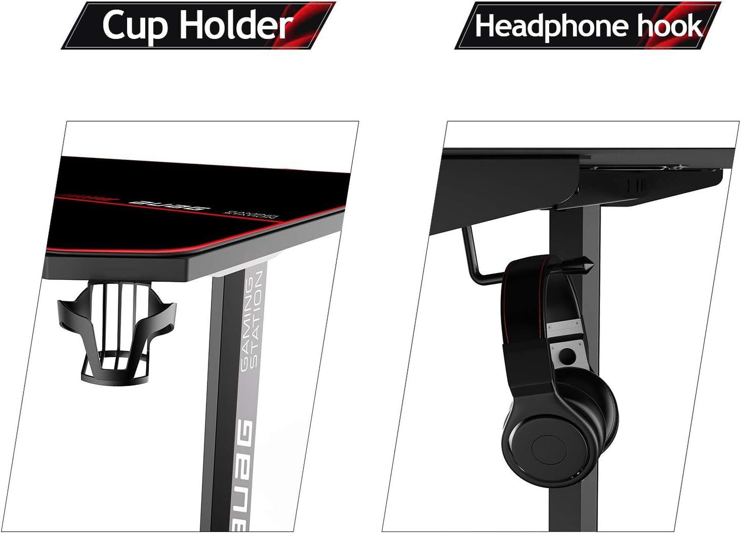 Arlopu 55in Racing Style Gaming Desk, T-Shaped Gaming Computer Table Home Office Workstation with Mouse Pad, Cup Holder & Headphone Hook