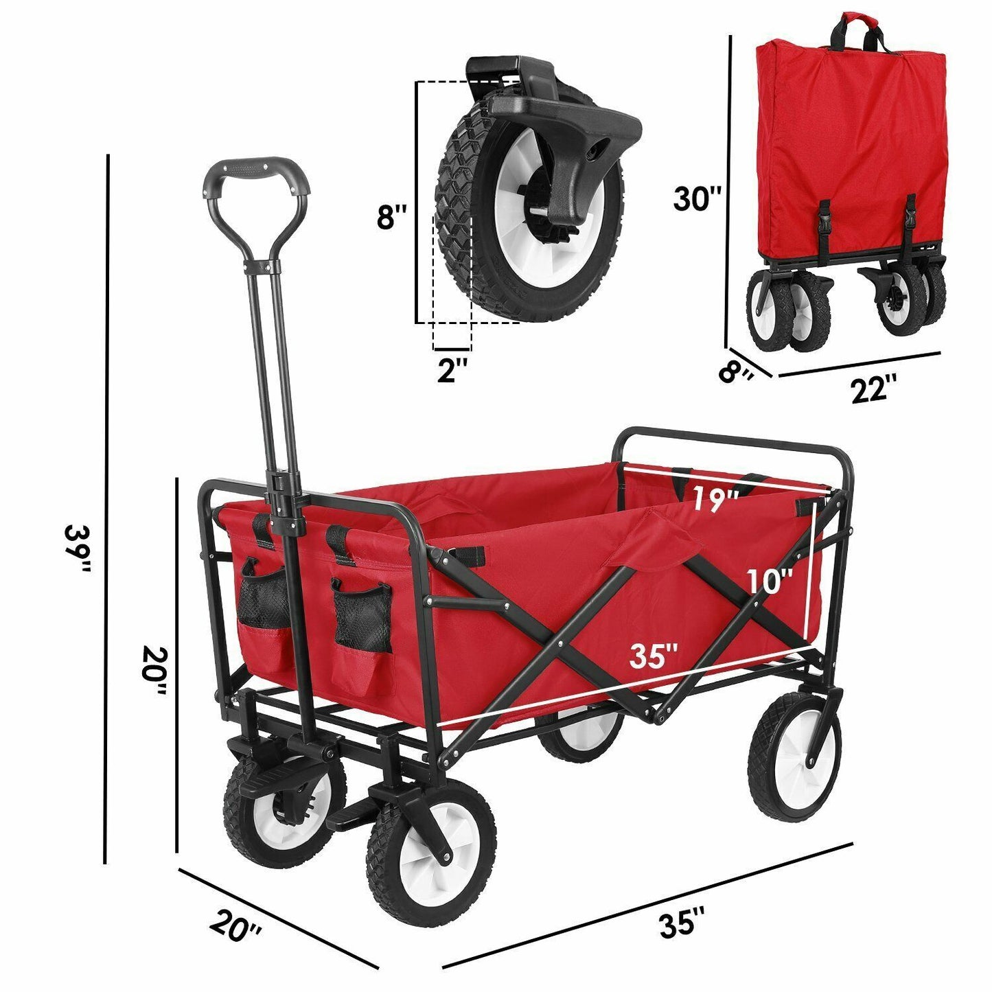 Arlopu Outdoor Collapsible Utility Wagon, Folding Garden Cart with Brake Wheels, Heavy Duty Grocery Wagon Shopping Cart