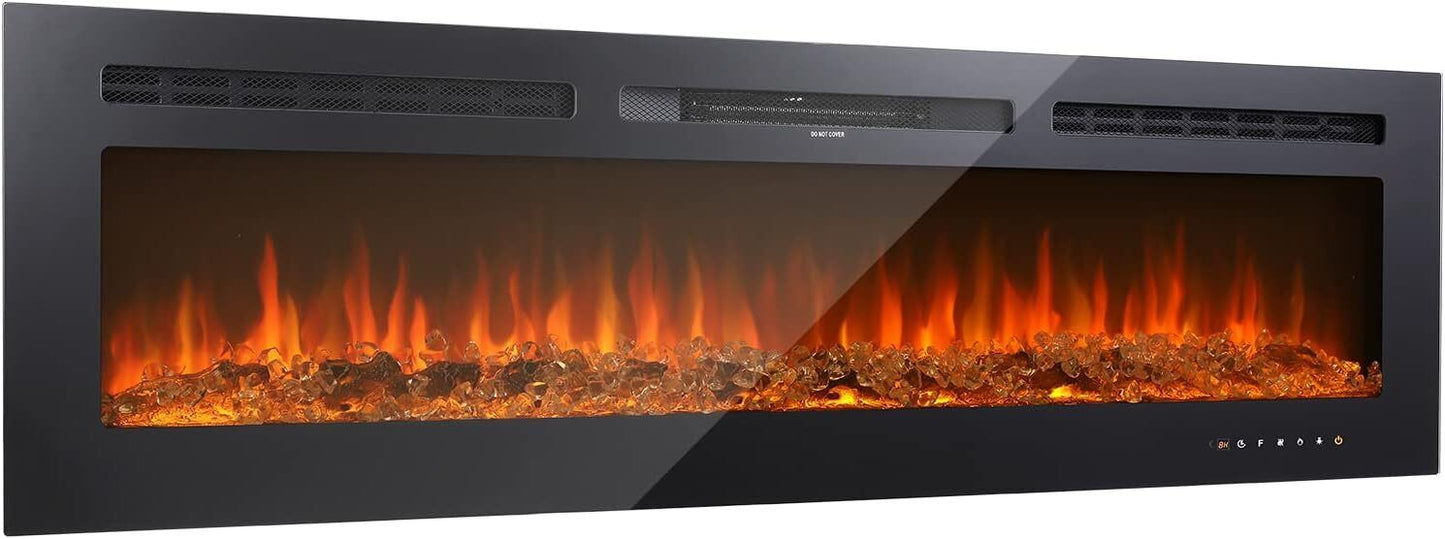 Arlopu 60'' Electric Fireplace, Wall Mounted / Recessed Fireplace Heater with Remote Control, Timer, Touch Screen