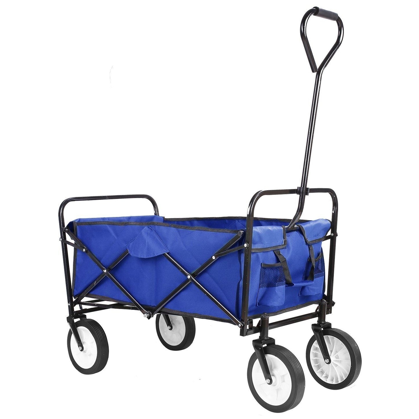 Arlopu Folding Wagon Cart, Heavy Duty Collapsible Garden Cart with Cup Holders, Portable Grocery Shopping Cart