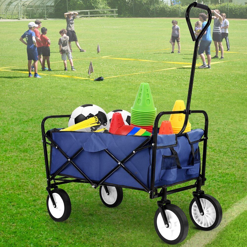 Arlopu Collapsible Utility Wagon Cart, Folding Grocery Cart Outdoor Camping Cart, 150 lbs, 262L (Navy Blue)