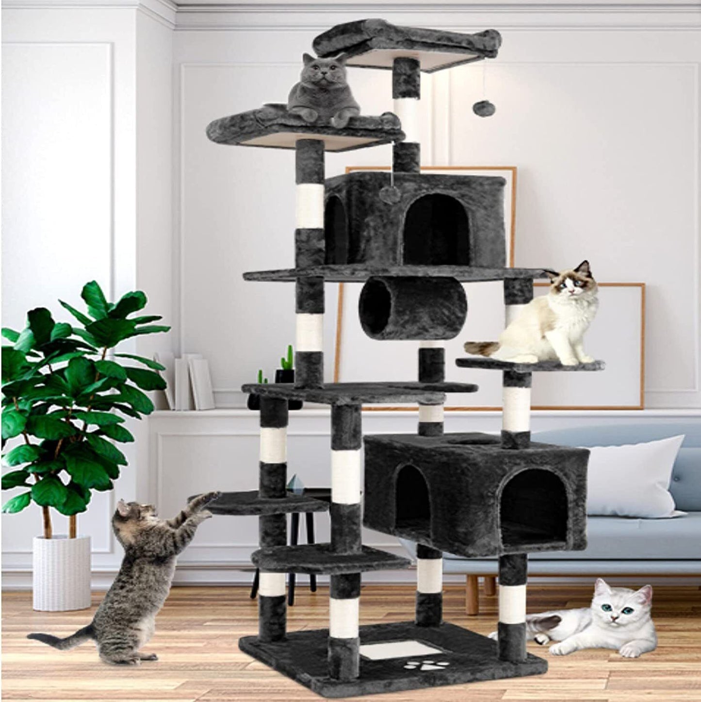 Arlopu Extra Large Cat Tree, 80'' Multi-Level Cat Tower with Double Condo, Cat Kitten Climber Furniture with Scratching Posts