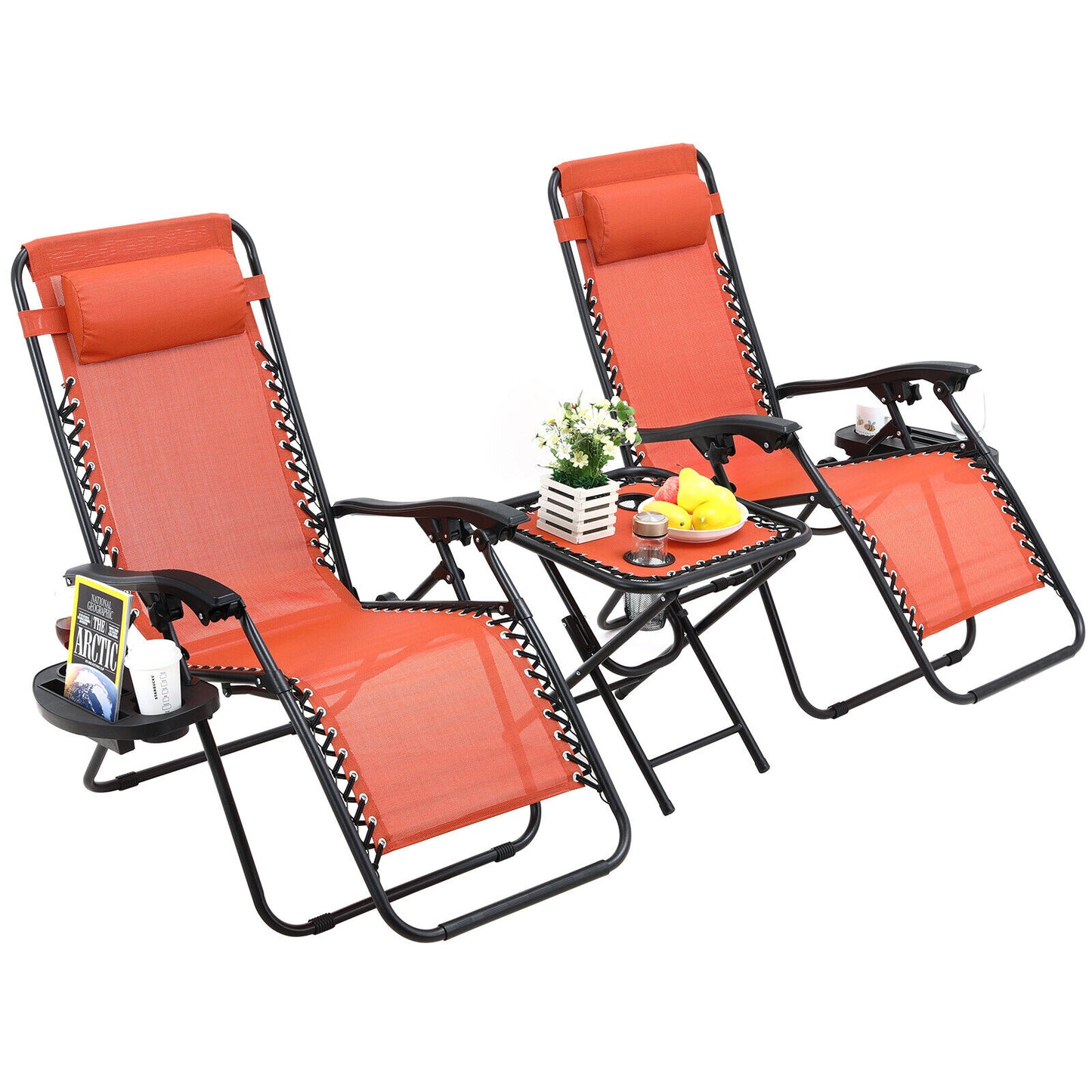 Arlopu 3pcs Zero Gravity Chairs Set, Outdoor Patio Lounge Chairs Folding Recliners for Poolside, Yard, Beach, 330lbs