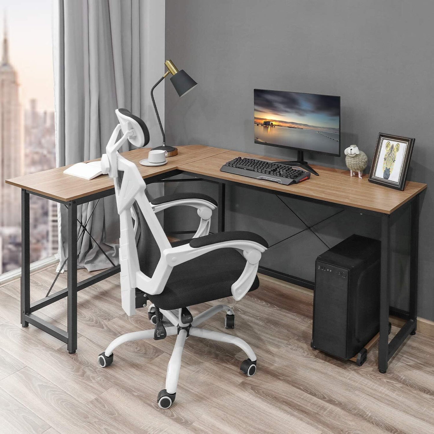 Arlopu 66.5'' L-Shaped Corner Computer Desk PC Laptop Table Writing Table Workstation for Home Office