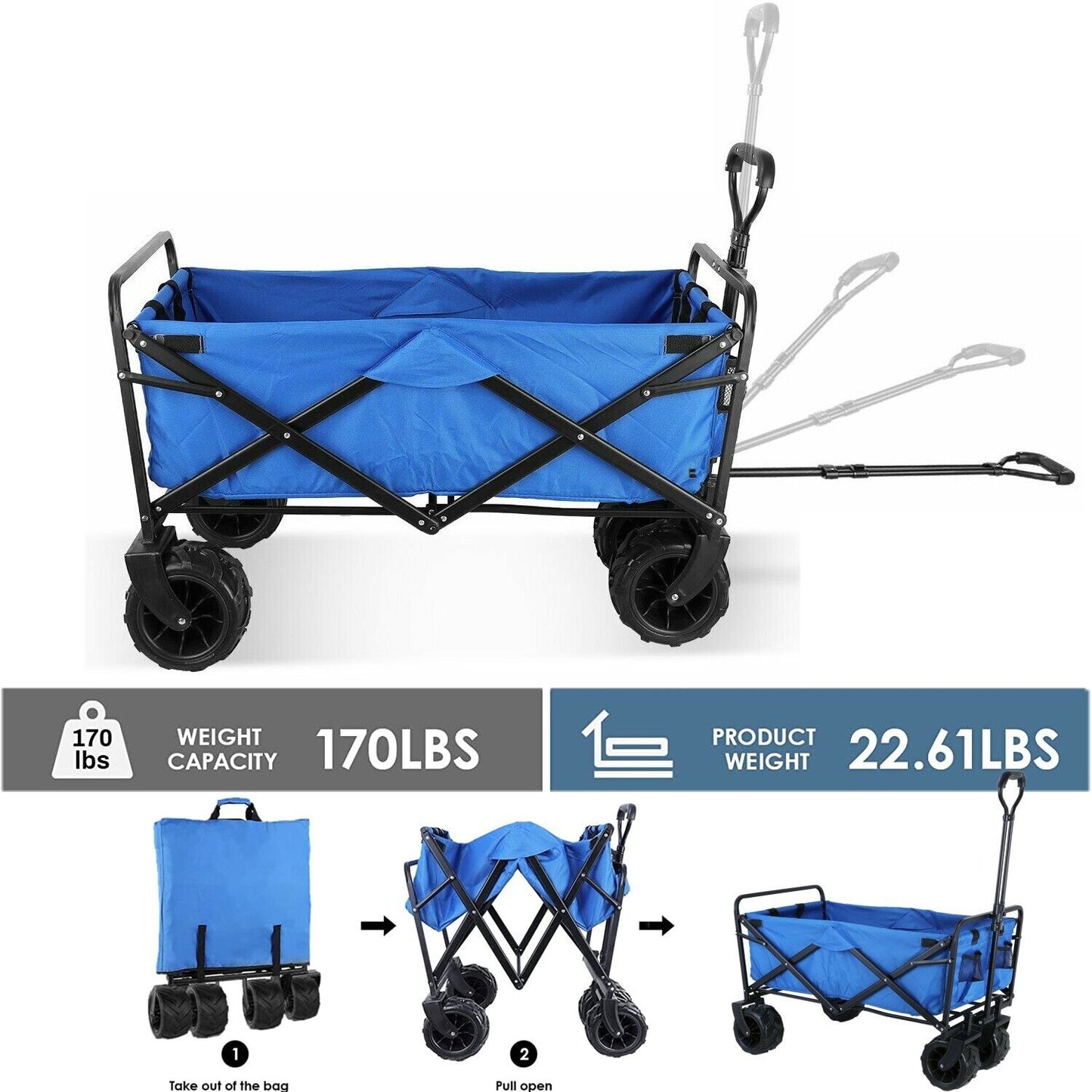 Arlopu Garden Cart Collapsible Utility Wagon Cart Outdoor Fishing Wagon Beach Trip Wagon Folding Grocery Shopping Cart