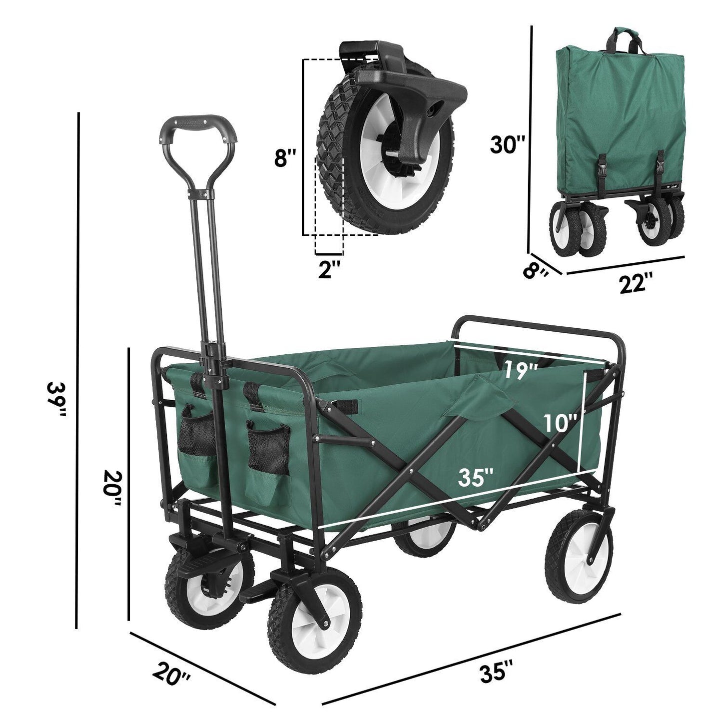 Arlopu Collapsible Wagon Garden Cart, Folding Utility Beach Wagon, Outdoor Grocery Cart with Brake Wheels, Wagon Cart for Camping, Shopping, Picnic, Sports, Adjustable Handle