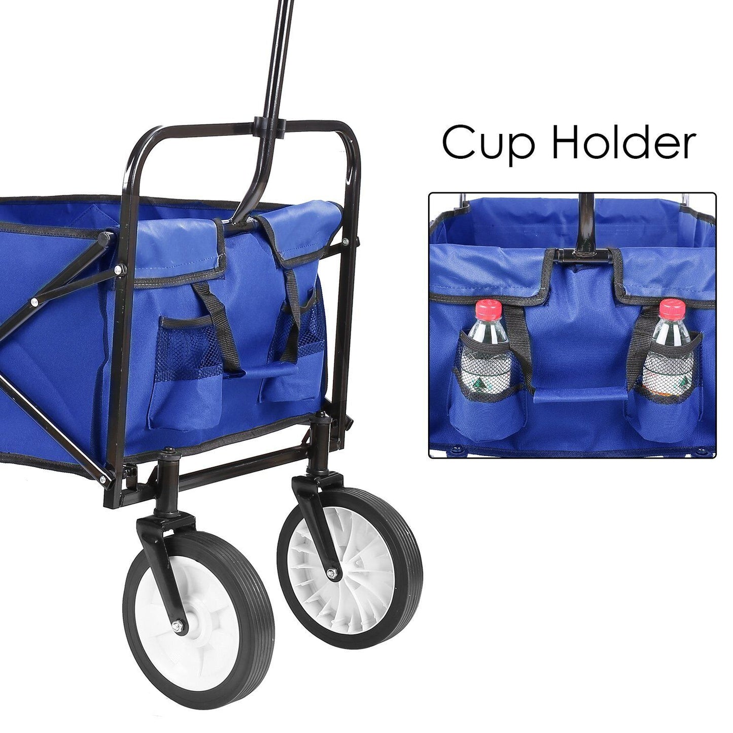 Arlopu Folding Wagon Cart, Heavy Duty Collapsible Garden Cart with Cup Holders, Portable Grocery Shopping Cart