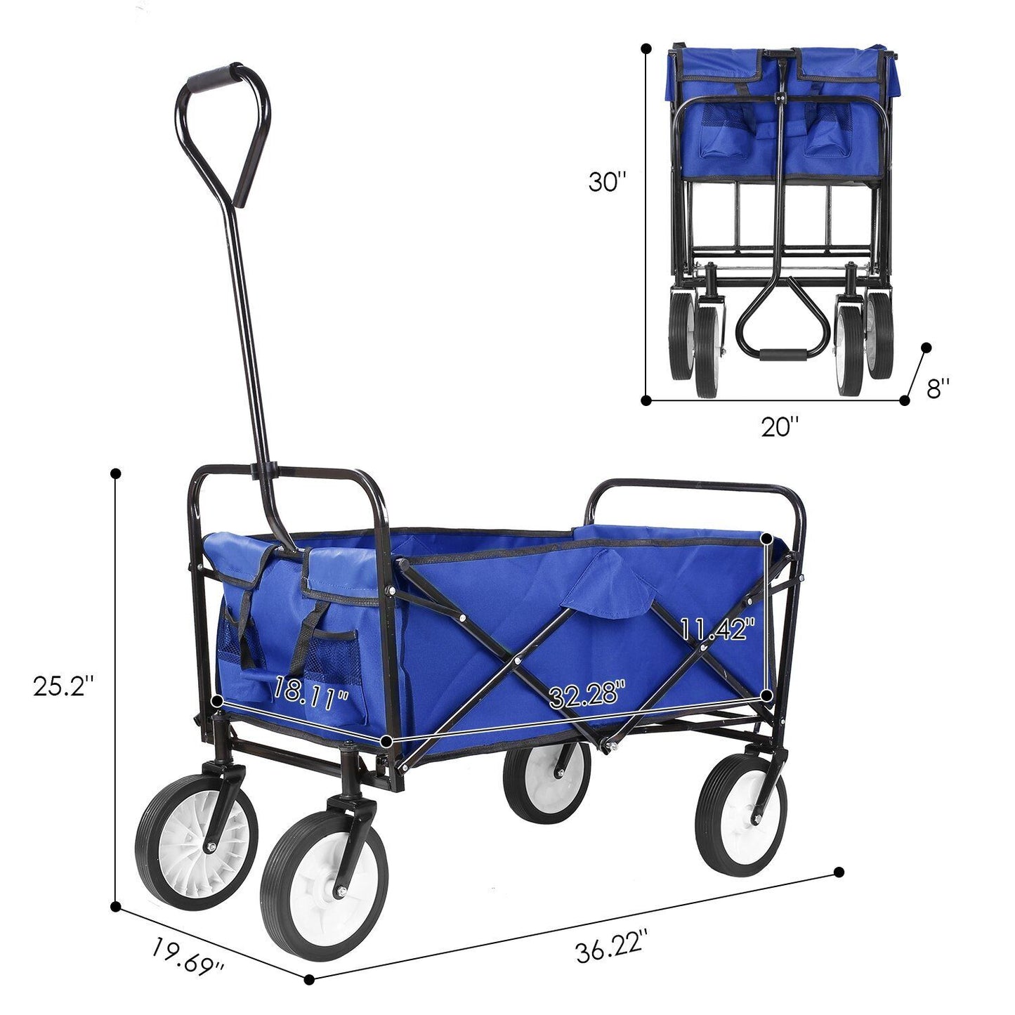 Arlopu Folding Wagon Cart, Heavy Duty Collapsible Garden Cart with Cup Holders, Portable Grocery Shopping Cart