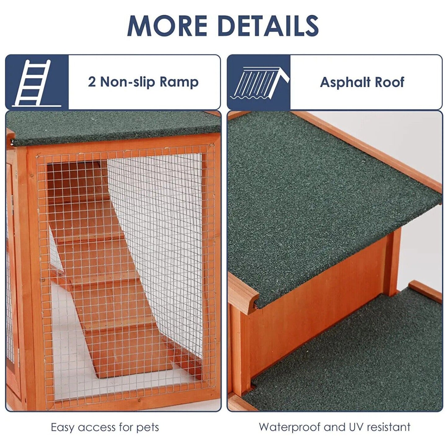 Arlopu 80.3'' Rabbit Cage Fir Wood Rabbit Hutch Outdoor Backyard Small Animals House Bunny Cage with Asphalt Roof