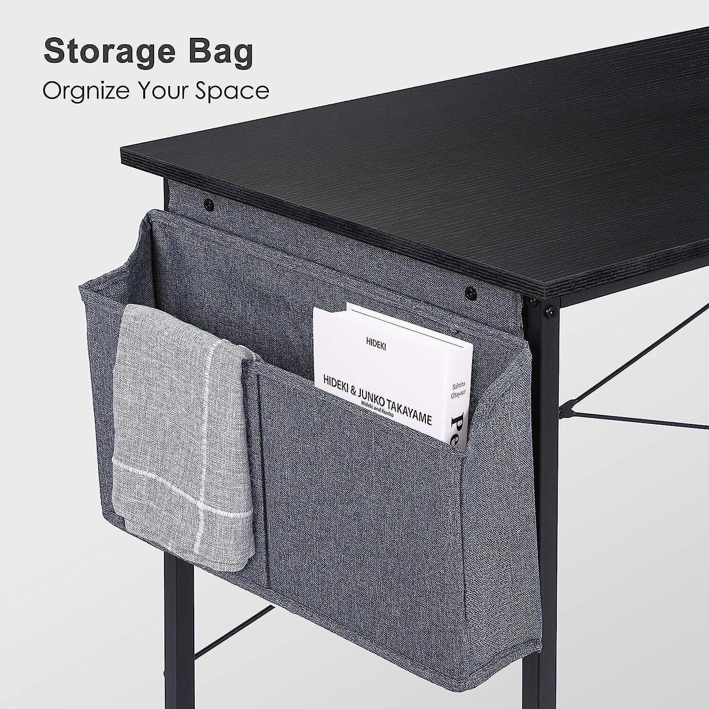 Arlopu 55'' Computer Desk, Home Office Desk with Side Storage Bag, Modern Simple Style Writing Study Desk PC Laptop Table