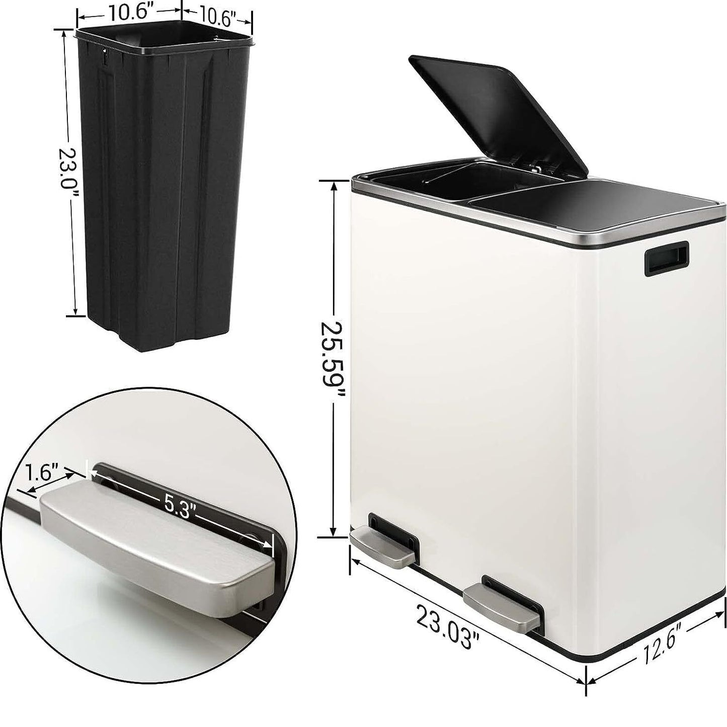 Arlopu 16 gal Stainless Steel Step Trash Can, Rectangular Garbage Can with Lid for Kitchen, Home Office