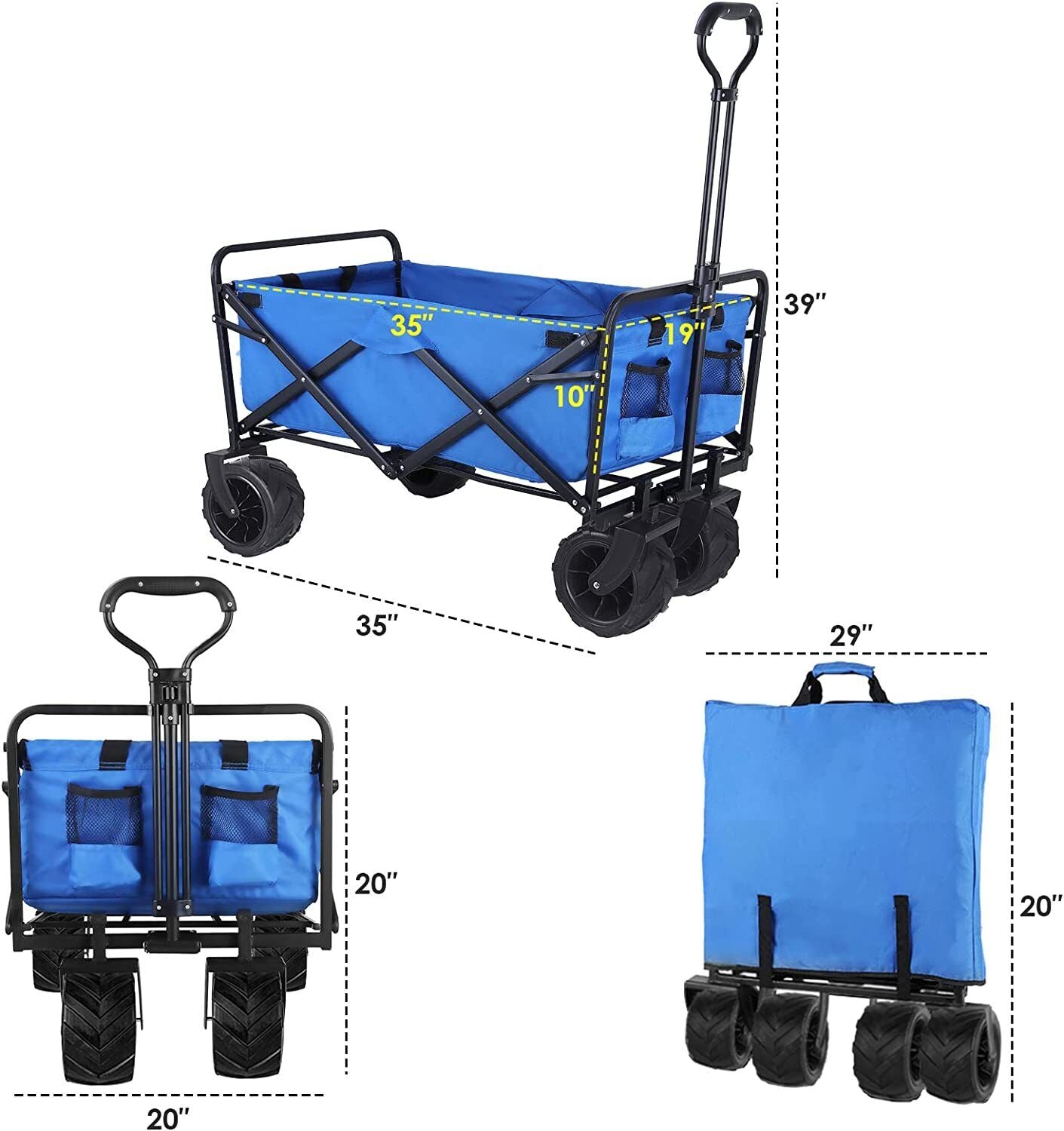 Arlopu Garden Cart Collapsible Utility Wagon Cart Outdoor Fishing Wagon Beach Trip Wagon Folding Grocery Shopping Cart