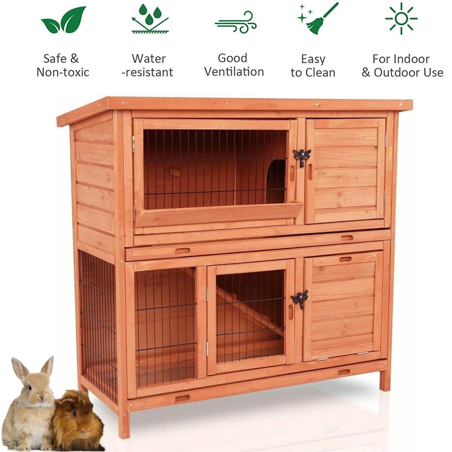 Arlopu 42.3'' Rabbit Hutch, Wooden Bunny Hutch Poultry Cage Indoor Outdoor Backyard Small Animals House