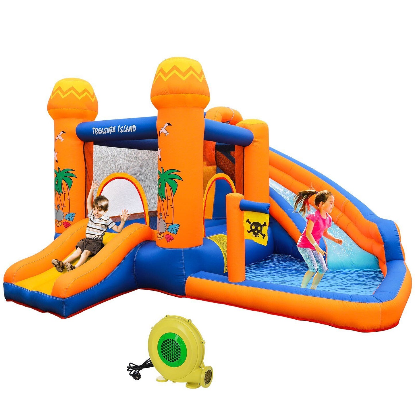 Arlopu Inflatable Water Slide Bounce House with Blower, Outdoor Yard Park Jumping Castle with Play Splash Pool for Kids 2-8 Years