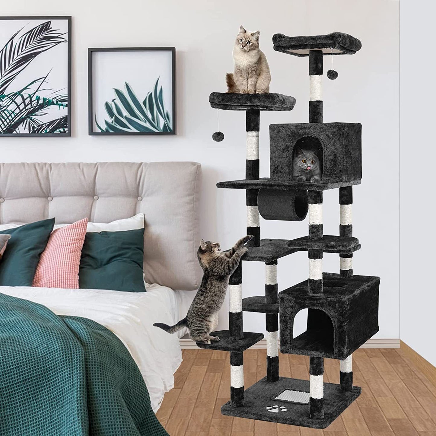 Arlopu Extra Large Cat Tree, 80'' Multi-Level Cat Tower with Double Condo, Cat Kitten Climber Furniture with Scratching Posts