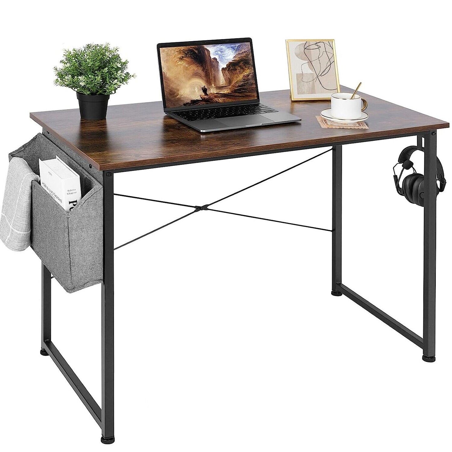 Arlopu 39'' Small Computer Desk, PC Laptop Table with Storage Bag, Modern Study Writing Table Home Office Desk Workstation