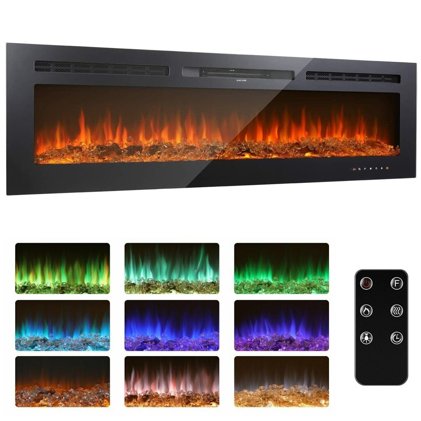 Arlopu 60'' Electric Fireplace, Wall Mounted / Recessed Fireplace Heater with Remote Control, Timer, Touch Screen