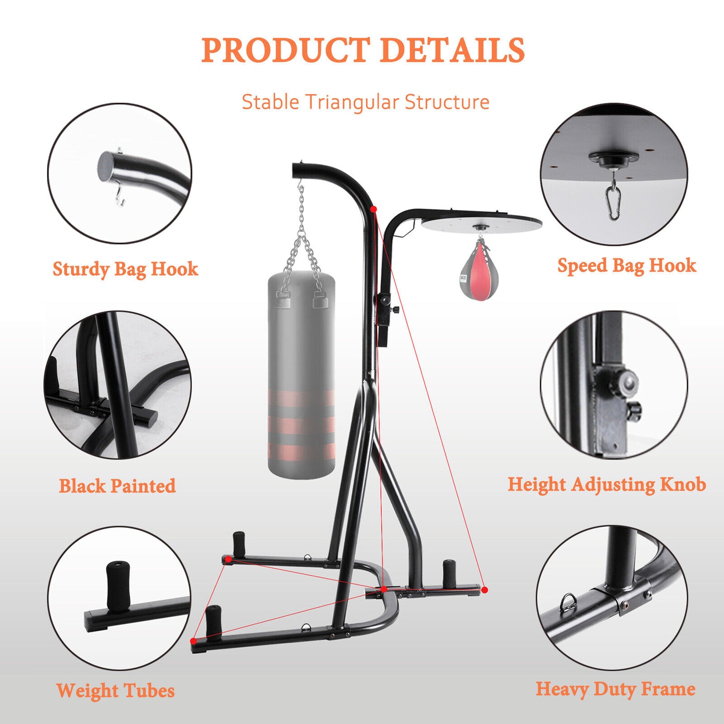 Arlopu Heavy Boxing Bag and Speed Bag Stand, Steel Punching Stand for Heavy Bag, Height Adjustable Dual Station Boxing Training Equipment with 3 Plate Pegs, 100lbs