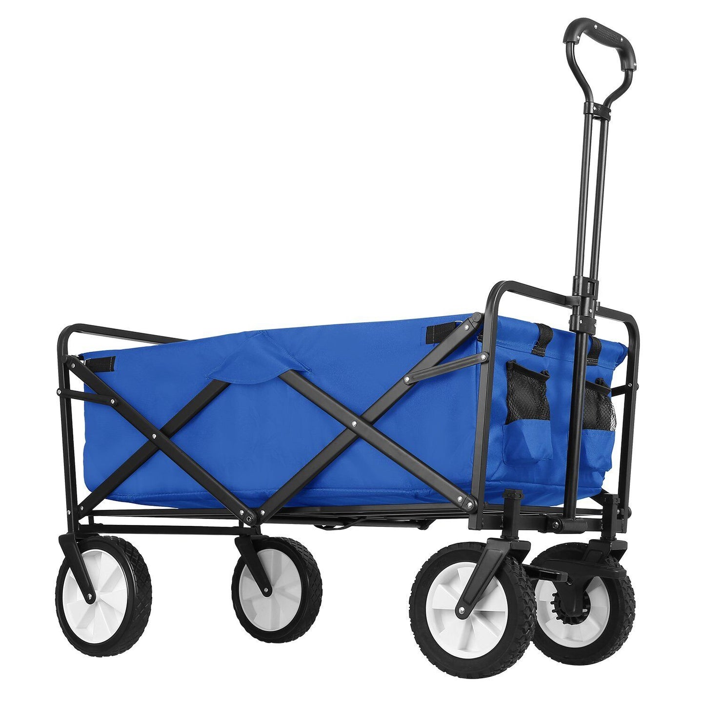 Arlopu Collapsible Wagon Cart, Folding Utility Beach Wagon Outdoor Grocery Shopping Cart, Blue