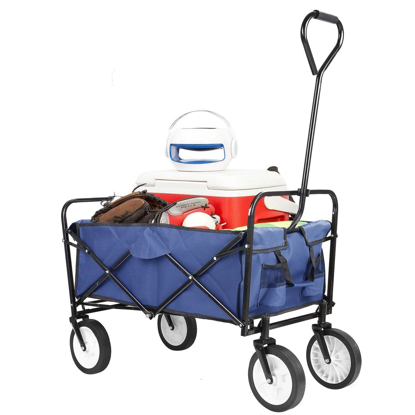 Arlopu Collapsible Utility Wagon Cart, Folding Grocery Cart Outdoor Camping Cart, 150 lbs, 262L (Navy Blue)