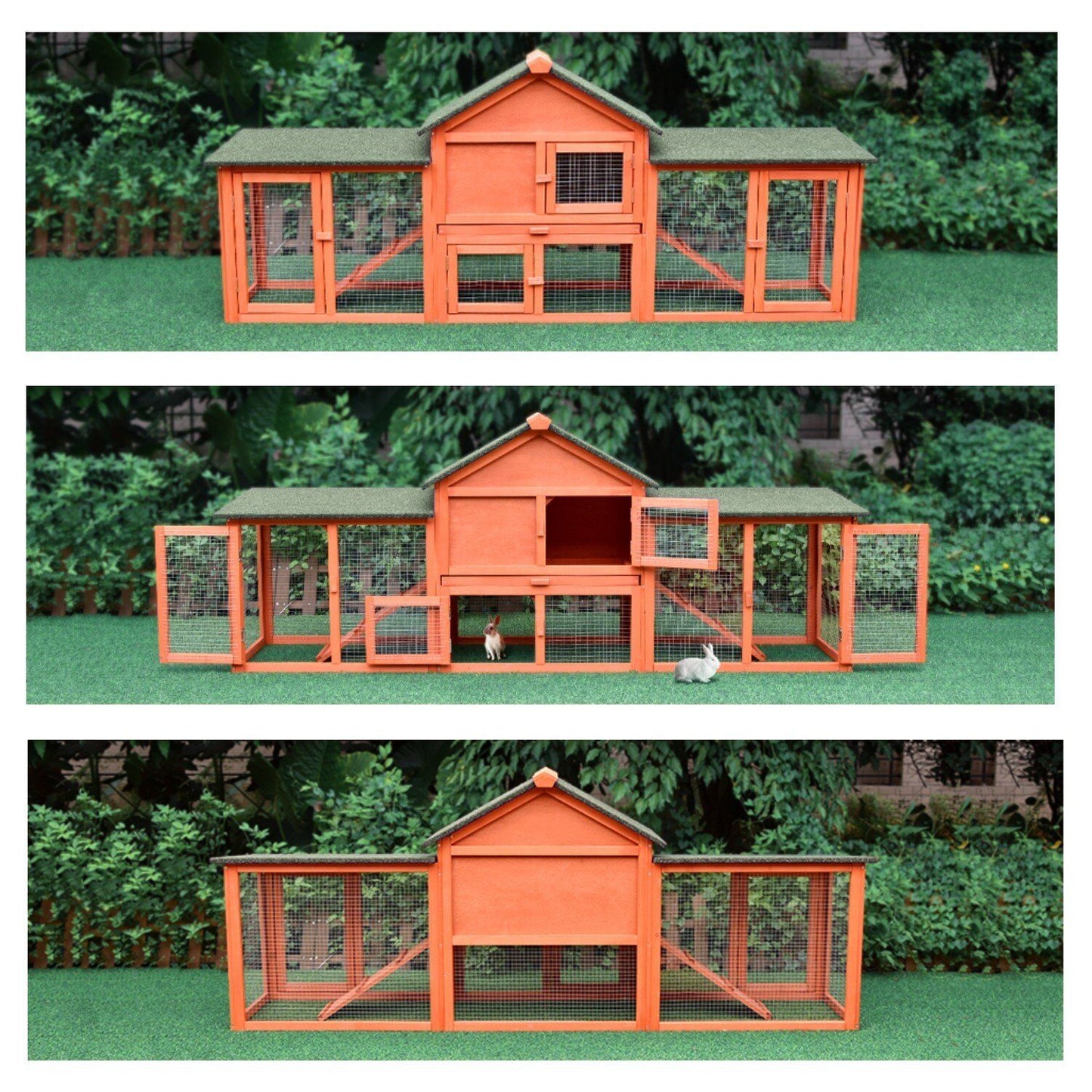 Arlopu 82.7'' Rabbit Hutch, Indoor Outdoor Backyard Bunny Cage Wooden Poultry Small Animals House with Ramps, Asphalt Roof