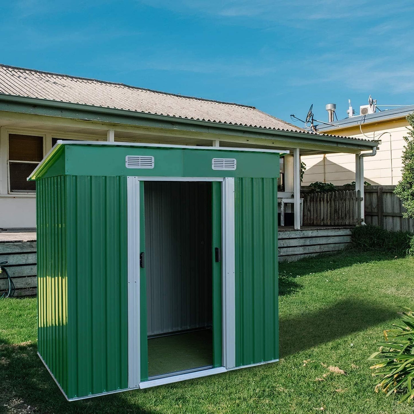 Arlopu 6' x 3.5' Outdoor Metal Storage Shed with Lockable Door, Tool Storage Shed for Backyard, Patio, Lawn