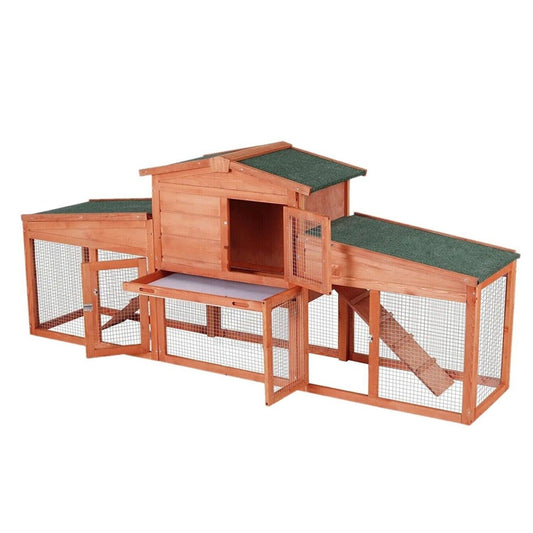 Arlopu 80.3'' Rabbit Cage Fir Wood Rabbit Hutch Outdoor Backyard Small Animals House Bunny Cage with Asphalt Roof