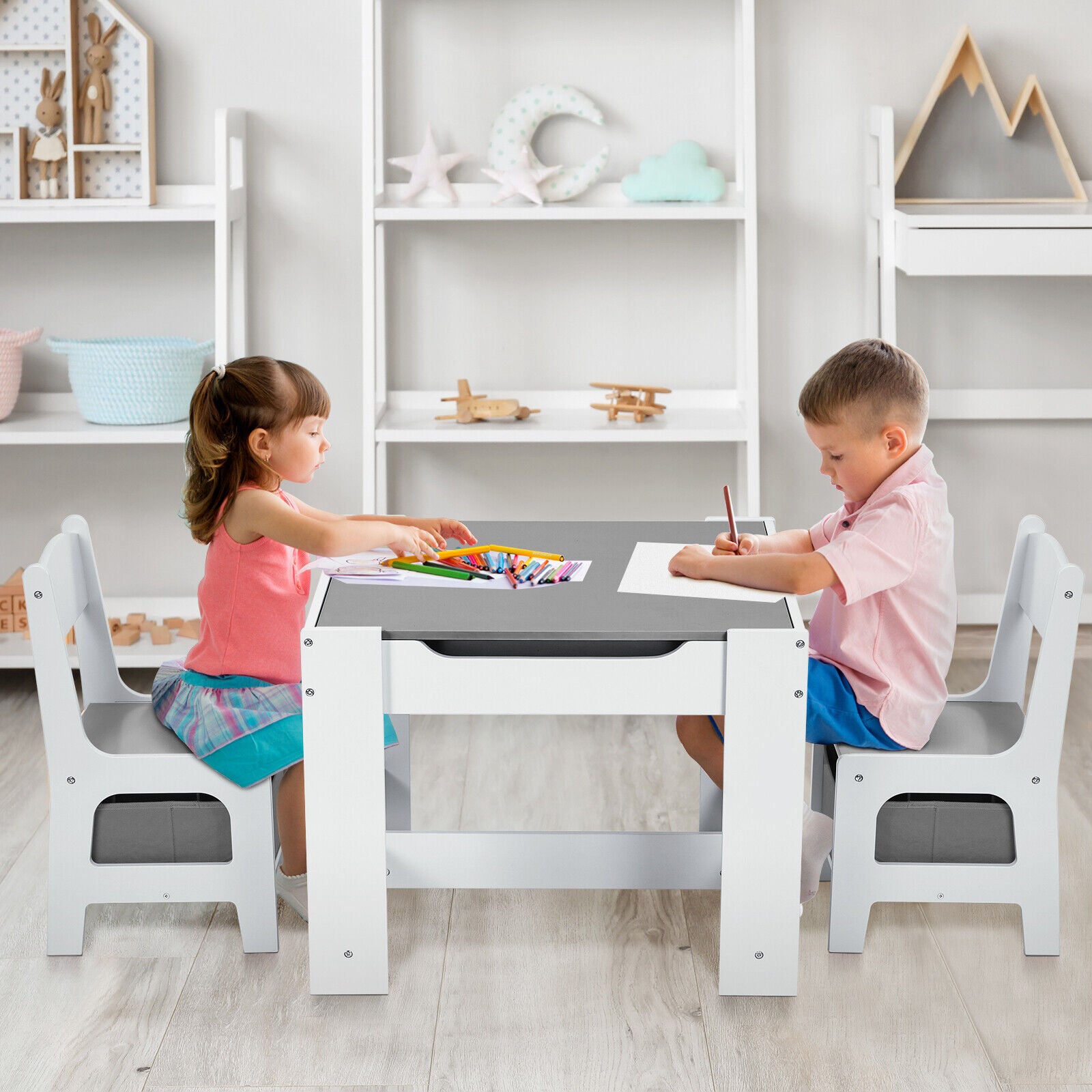  Arlopu Big Kids Study Table and 4 Chair Set, Height