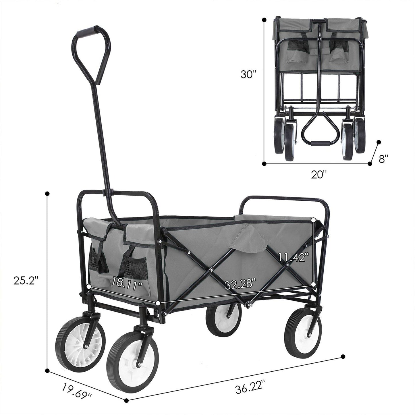 Arlopu Collapsible Outdoor Utility Wagon, Folding Wagon Carts, Heavy Duty Shopping Cart Garden Cart