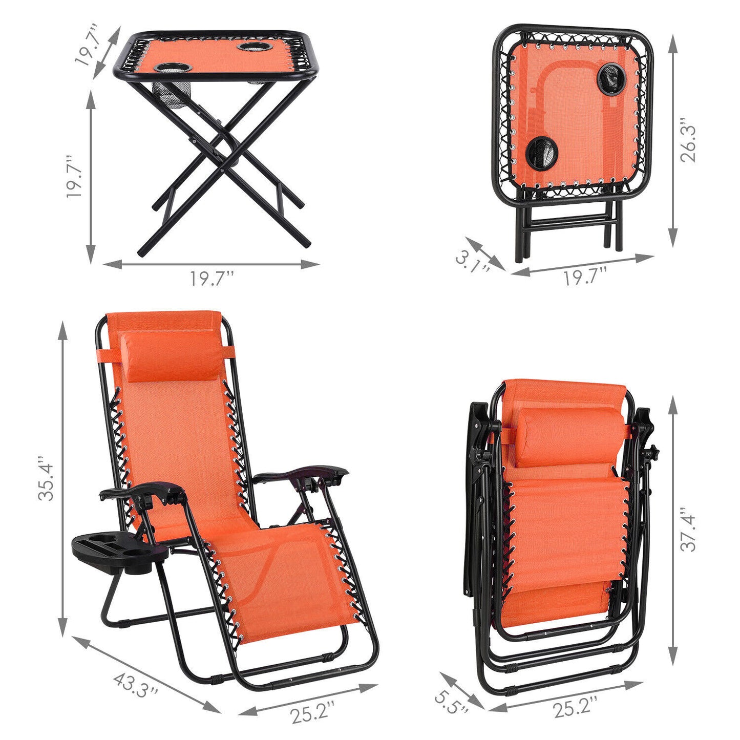 Arlopu 3pcs Zero Gravity Chairs Set, Outdoor Patio Lounge Chairs Folding Recliners for Poolside, Yard, Beach, 330lbs