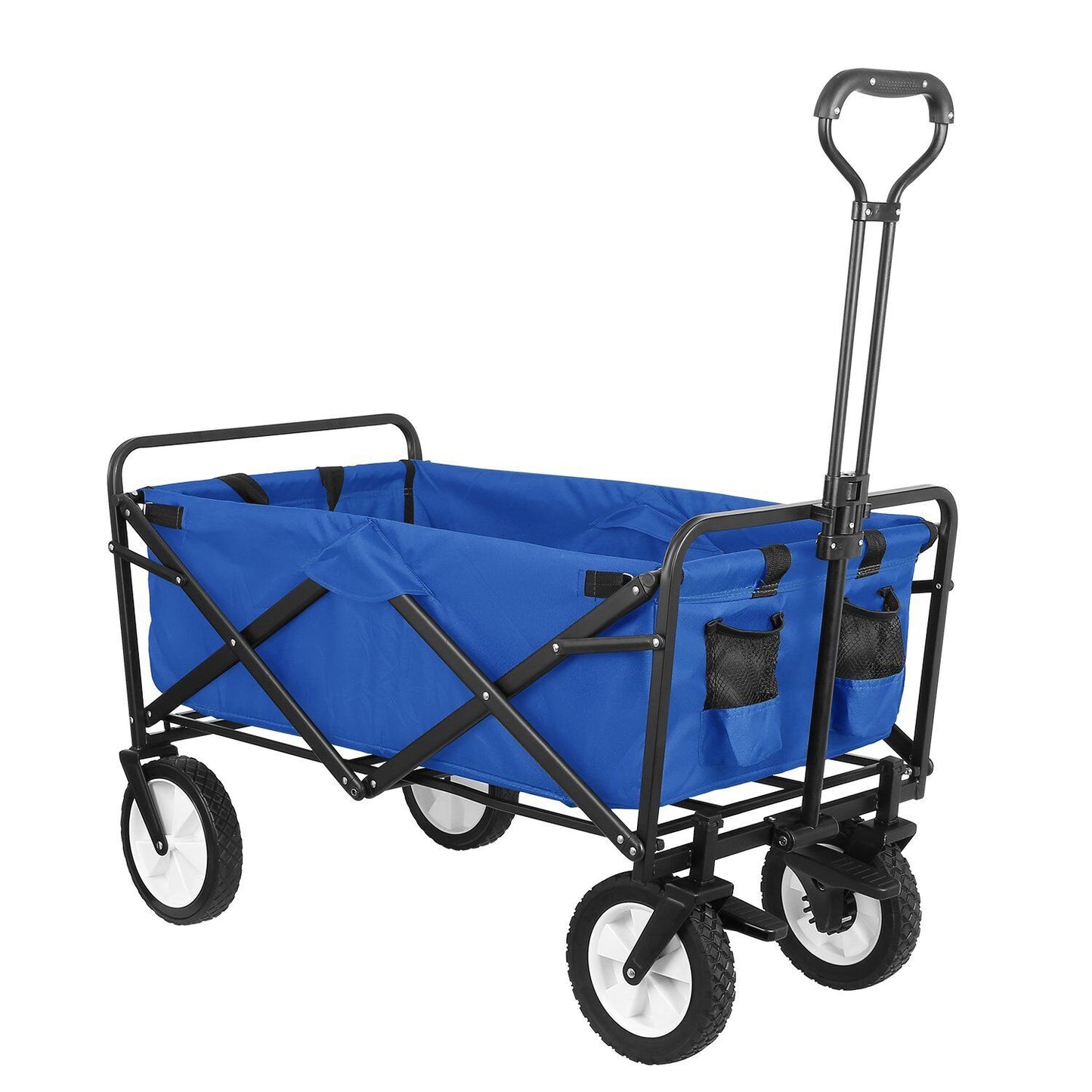 Arlopu Collapsible Wagon Cart, Folding Utility Beach Wagon Outdoor Grocery Shopping Cart, Blue