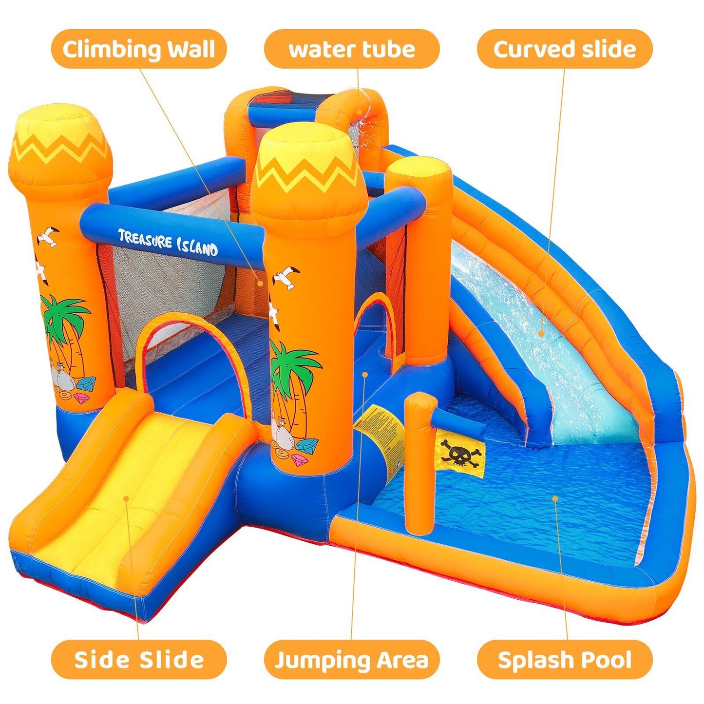 Arlopu Inflatable Water Slide Bounce House with Blower, Outdoor Yard Park Jumping Castle with Play Splash Pool for Kids 2-8 Years