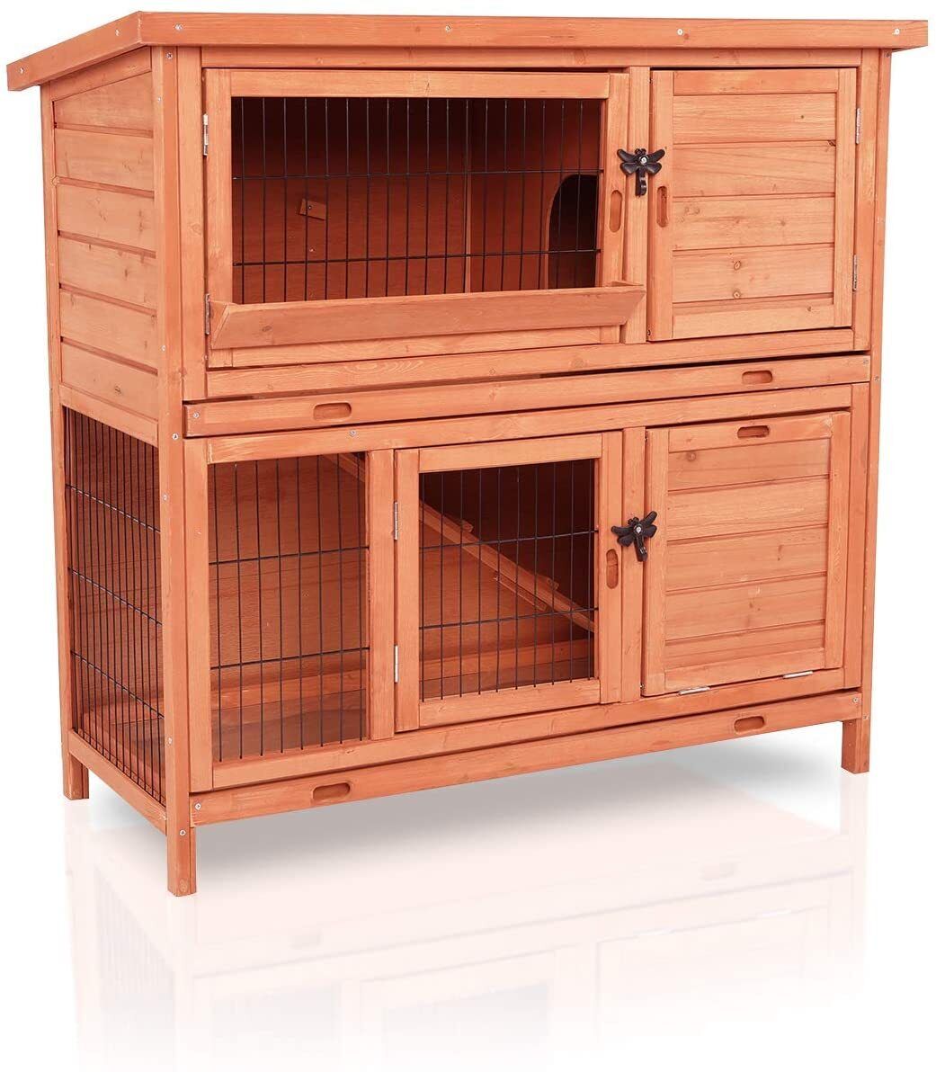 Arlopu 42.3'' Rabbit Hutch, Wooden Bunny Hutch Poultry Cage Indoor Outdoor Backyard Small Animals House