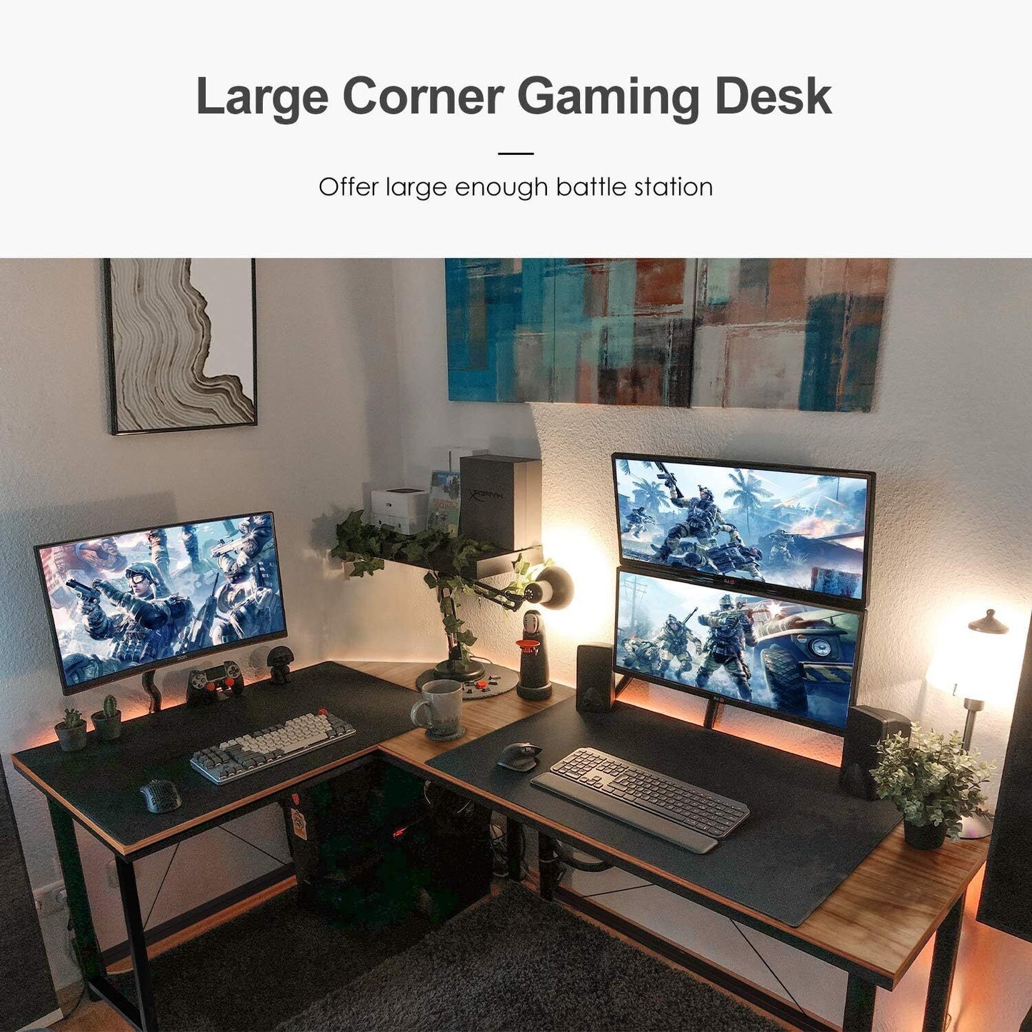 Arlopu 66.5'' L-Shaped Corner Computer Desk PC Laptop Table Writing Table Workstation for Home Office