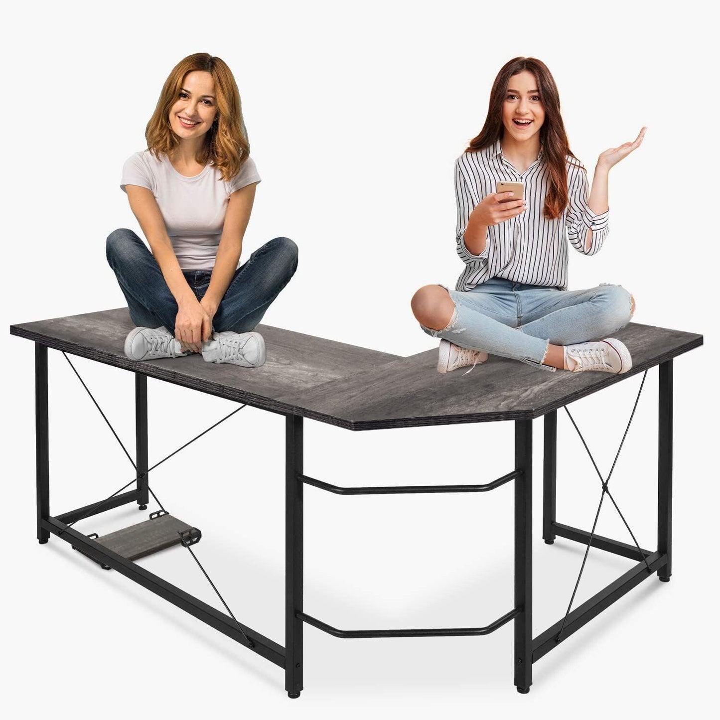 Arlopu 66.5'' L-Shaped Desk Corner Computer Desk with CPU Stand Gaming Table Workstation for Home Office