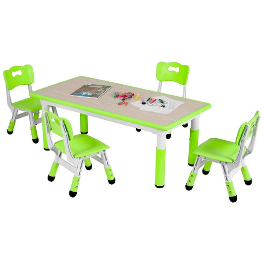 Arlopu Rectangular Kids Table and 4 Chairs Set, Plastic Desk Activity Arts & Crafts Table, Adjustable Height