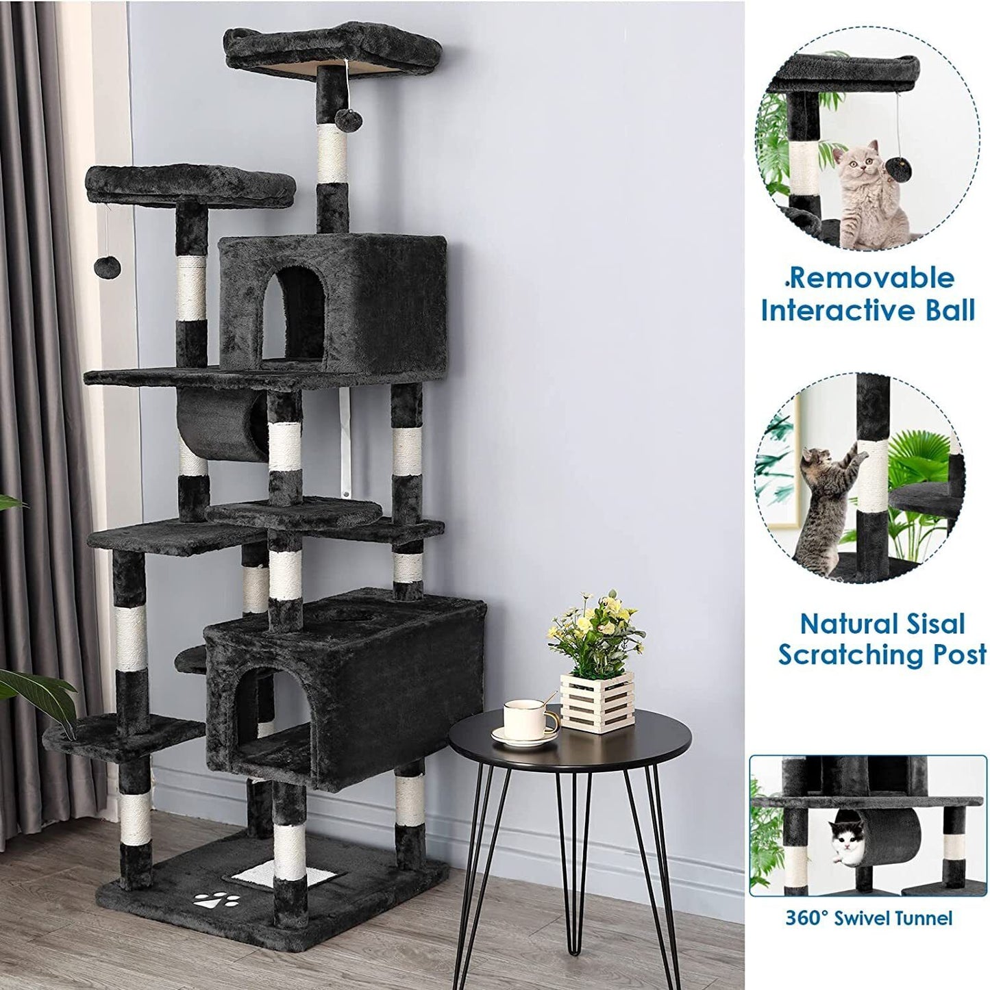 Arlopu Extra Large Cat Tree, 80'' Multi-Level Cat Tower with Double Condo, Cat Kitten Climber Furniture with Scratching Posts