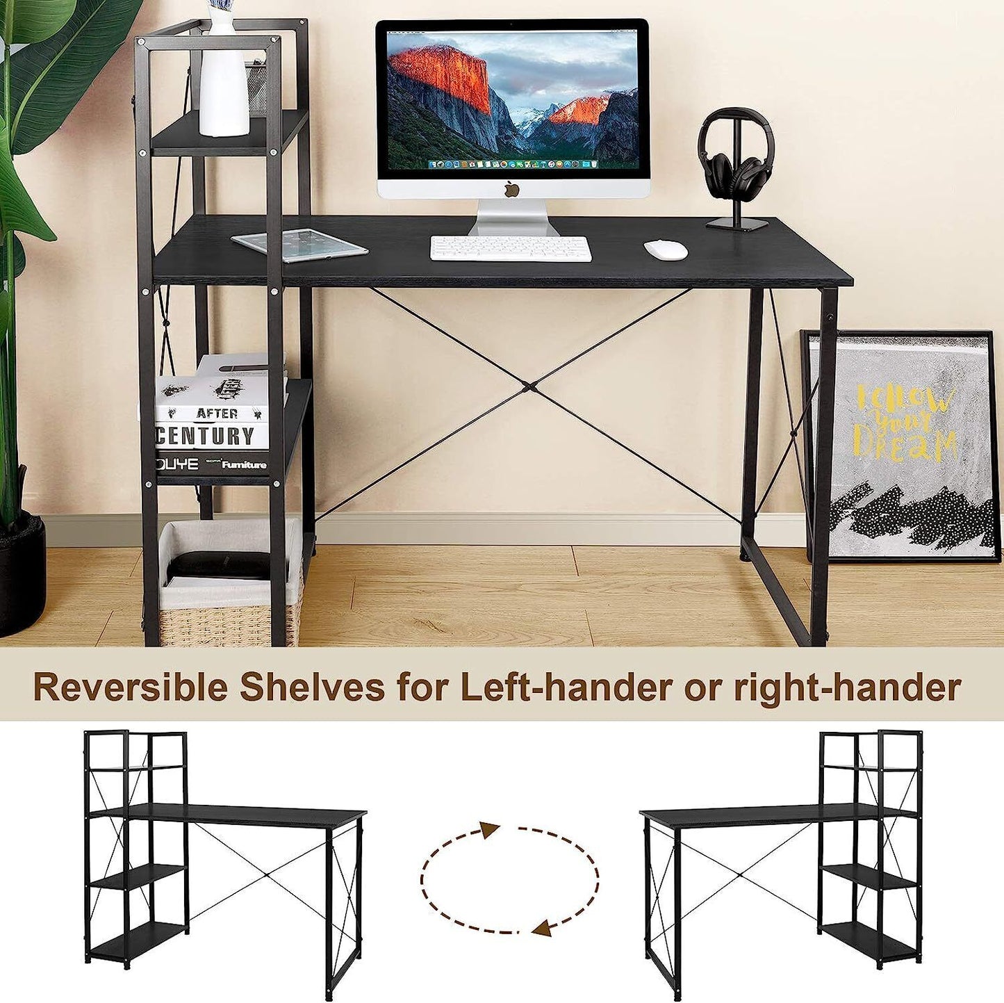 Arlopu Computer Desk, 47'' Home Office Desk Study Writing Table with Storage Shelves