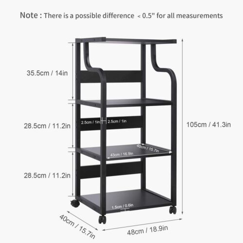 Arlopu 4-Tier Mobile Printer Stand with Wheels, Home Office Printer Cart with Storage Shelves